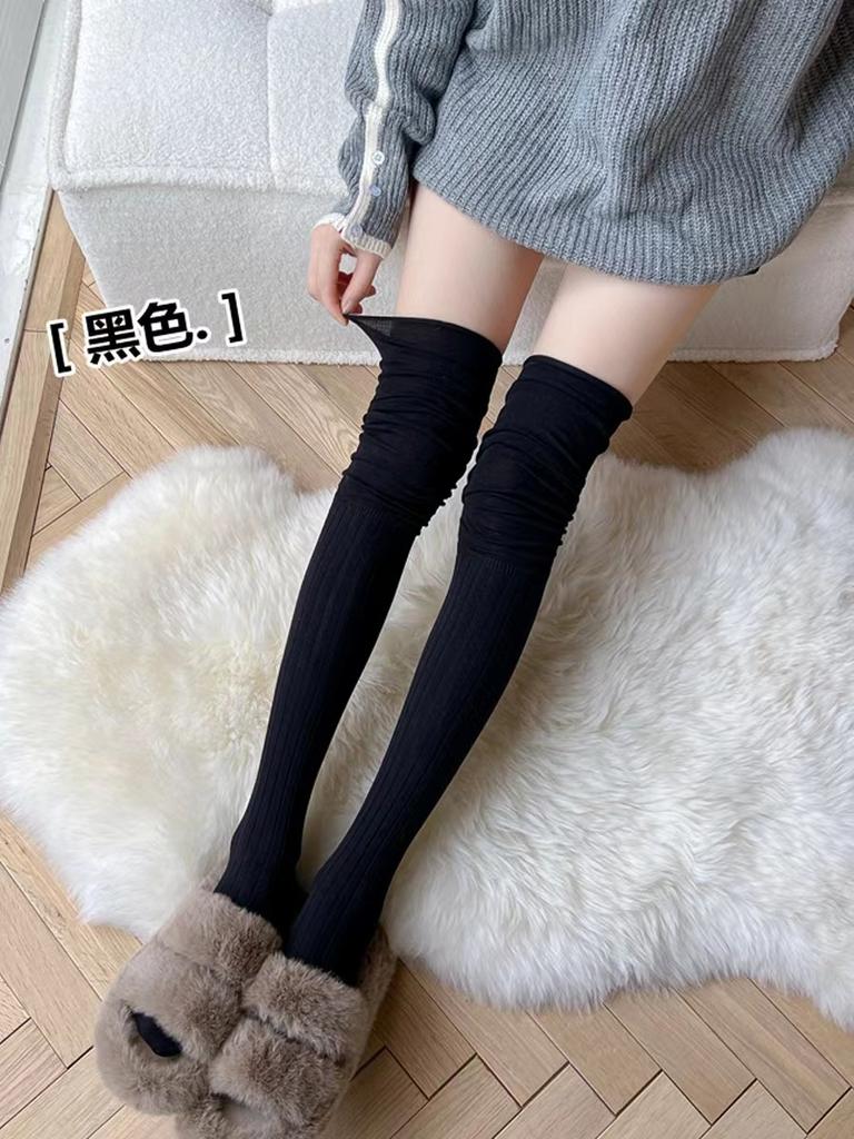 Autumn and Winter Rice White Knee Stockings Women's New Outer Thigh Socks Japanese Splicing High Stockings Stacking Socks