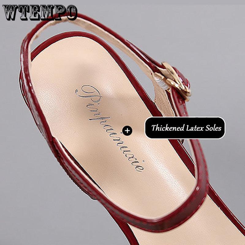 Women's Fashion High Heel Sandals Summer Leather Low Heel Simple Sexy Square Head Fairy Wind Sandals | Sequins Rhinestones A Buckle | PU Material