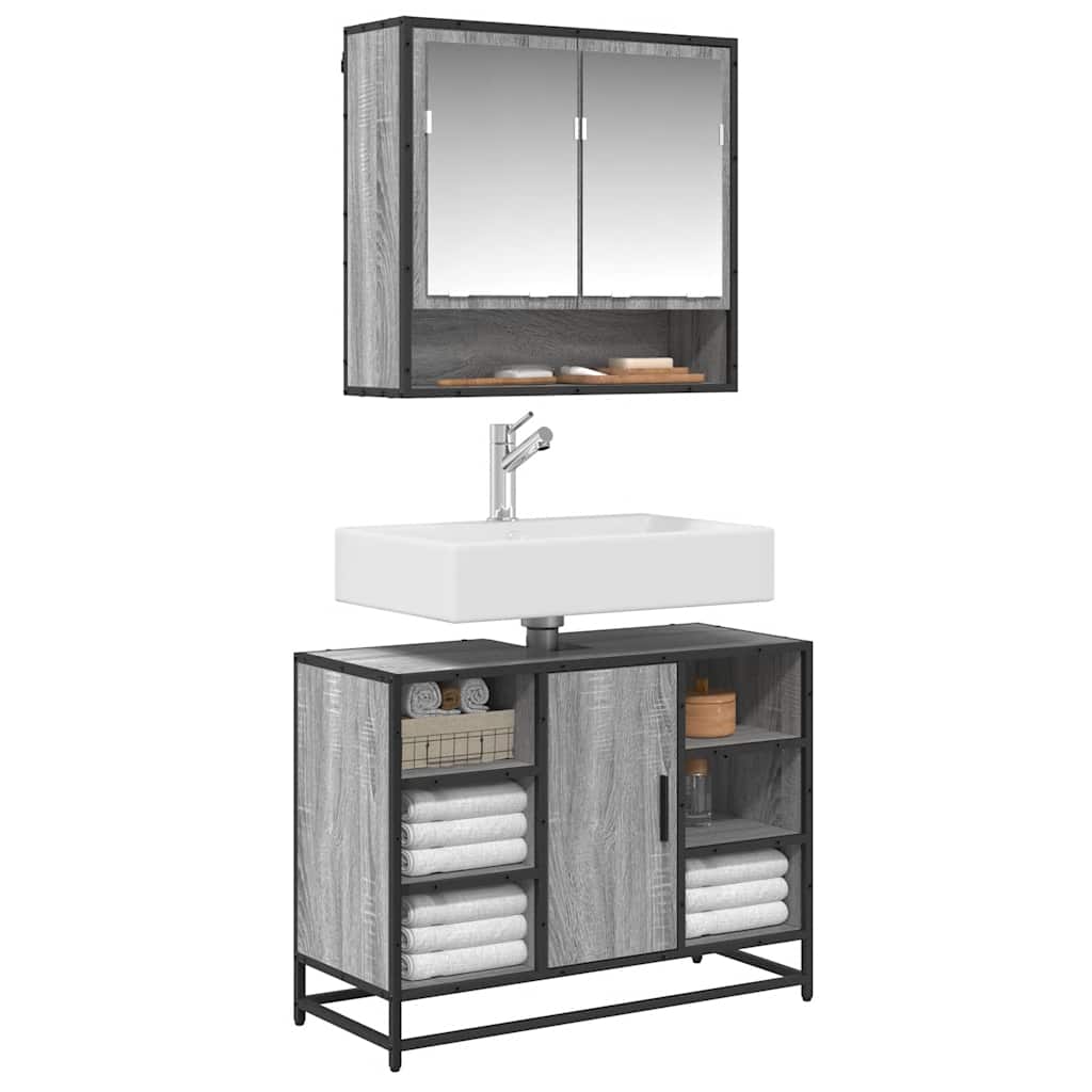 Bathroom Vanity Unit Grey Sonoma 80 x 33 x 60 cm Particleboard