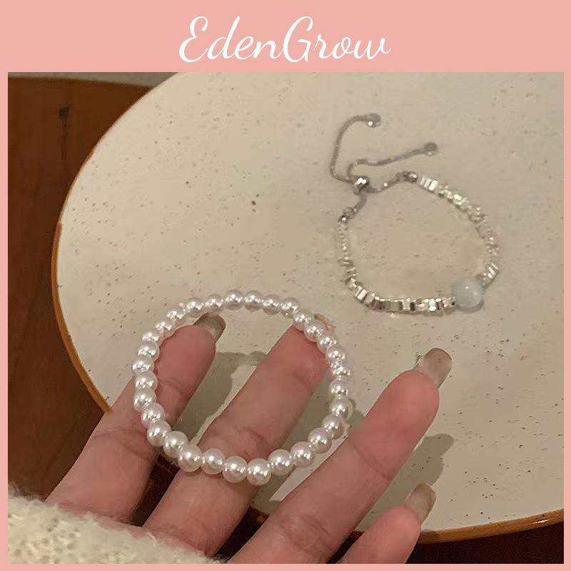 Trendy Summer 2024 Silver Pearl Bracelet Stylish Geometric Design For Women