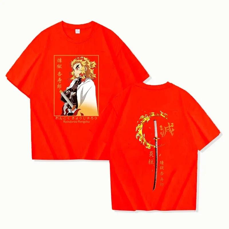 Rengoku Kyoujurou animetrykk, kortermet t-skjorte for menn Uformelt rund hals, sommer unisex topp Oversized T-skjorte Grafiske T-skjorter
