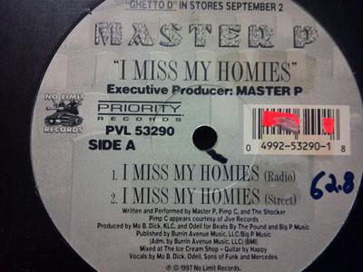 

12inch Record MASTER P I Miss My Homies 049925329018 No Limit Record 1997 US Rap HipHopRB Used