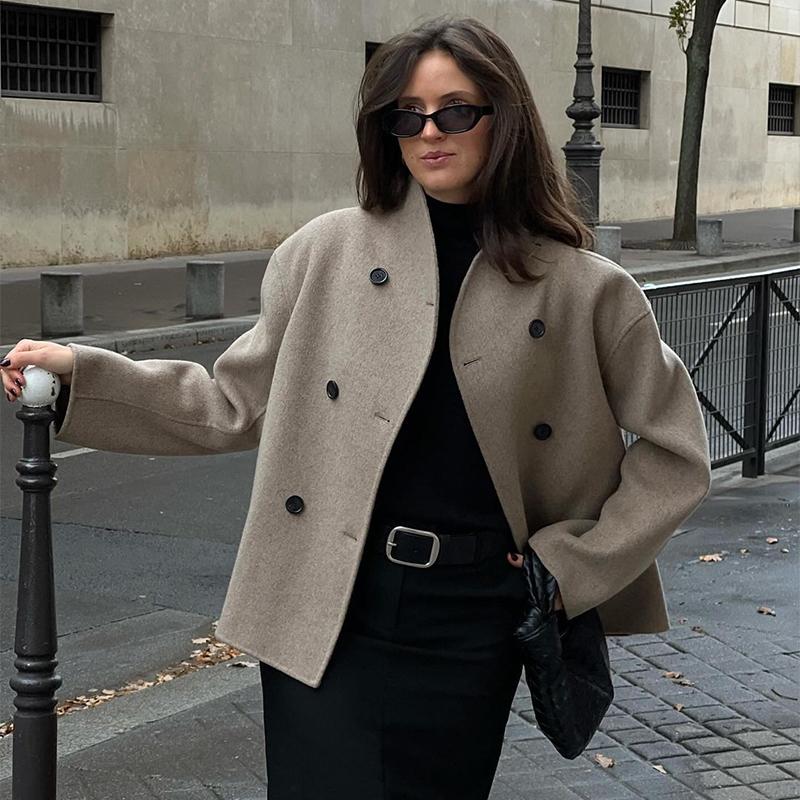 Elegant Faux Fur Jackets Women Loose O-neck Long Sleeves Double Breasted Female Coats 2024 Autumn Winter New Lady Streetwears