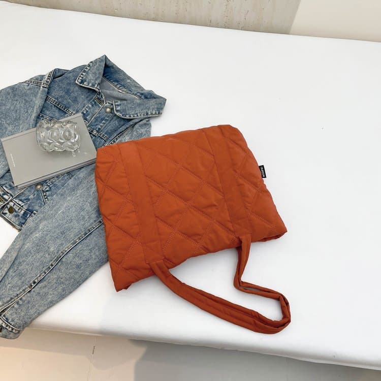 Borsa a tracolla casual da donna in piuma borsa a tote invernale a rombi