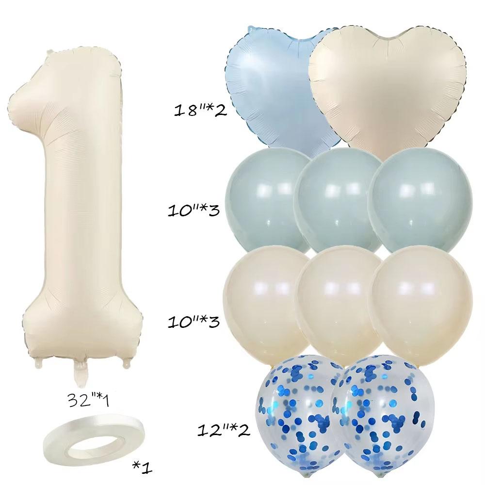 12pcs Vintage Beige Blue Balloon Set 32inch Foil Number Balloon For Kids Happy Birthday Party Decorations DIY Gifts Supplies