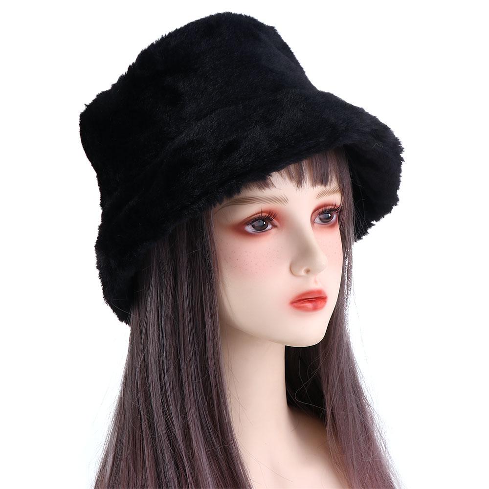 Sweet Ladies Winter Soft Outdoor Warmer Faux Fur Rabbit Warm Hat Fishing Cap Bucket Hat