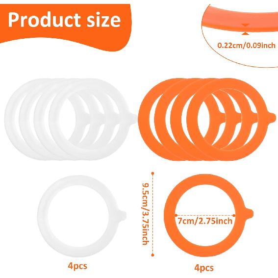 8 Pcs Silicone Jar Gaskets for Glass Jars 3.75" Rubber Seals Rings Airtight Gasket Sealing Rings White & Orange Airtight Leakproof Gaskets Silicone