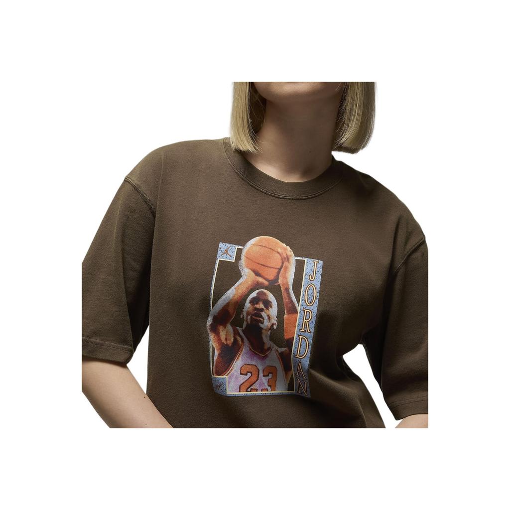 Jordan Printed Pattern Round Neck Casual Short Sleeve Drop Shoulder T-Shirt Women T-Shirt Brown FN5376-243