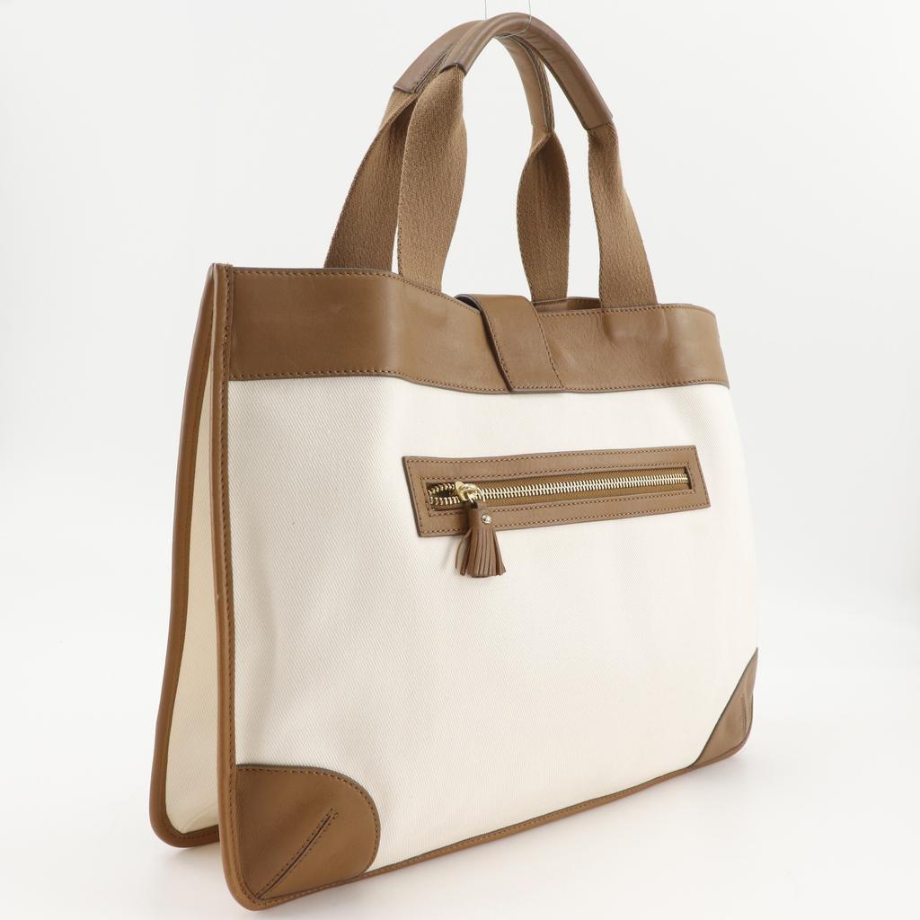 Anya Hindmarch Tote Bag Brown / White canvas/leather Women Used