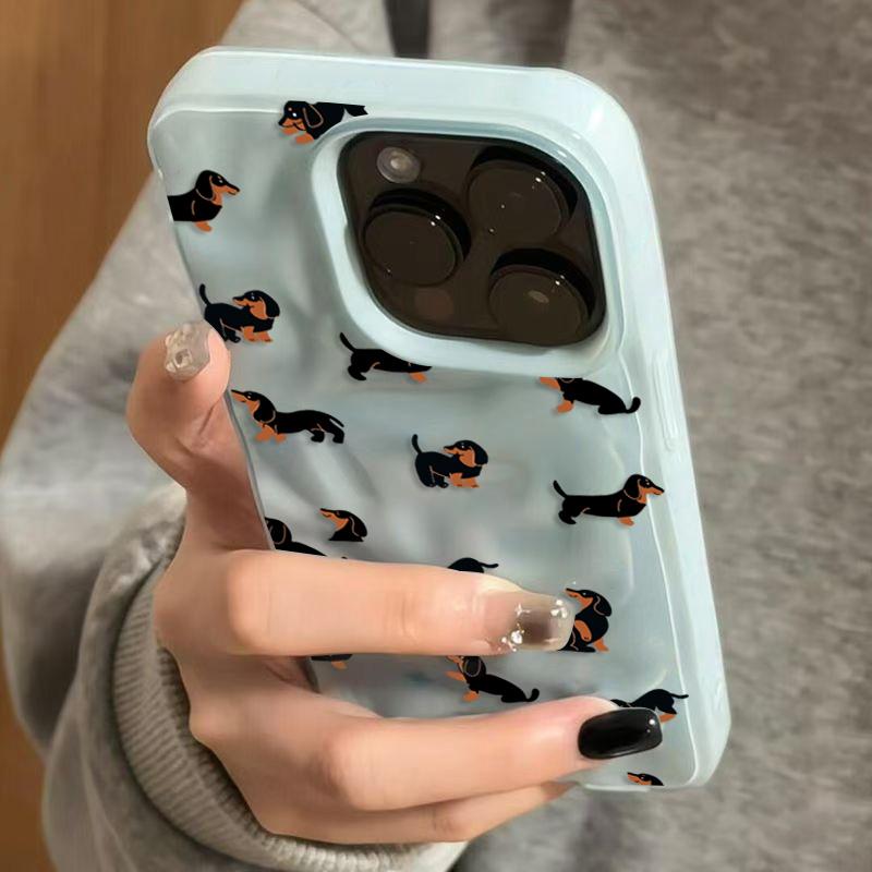 

Чехол для телефона из мягкого силикона с узором такс Для iPhone 17 Air 16 15 14 13 12 11 Pro Max Plus Поверхность с текстурой морщин iPhone 14 Pro Max