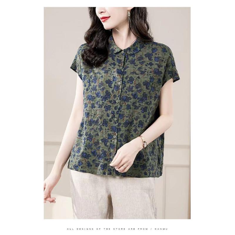 All Match Elegant Retro Floral Shirt Women's Summer Women's Fashion Temperament Short Sleeved Shirt Small Shirt Women's Top