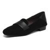 Retro Round Toe Faux Suede Low Heel Pumps Women Fashion Sewing Patchwork Design Loafers Elegant Comfort Commuting Office Shoes