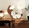 Cream Retro Elephant Flower Table Clock Silent Desk Clock Wooden Creative Decorative Ornament for Living Room Home Decor