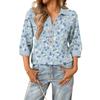 Haut floral d'été à la mode et décontracté pour femmes avec col en V, patchwork et manches trois-quarts