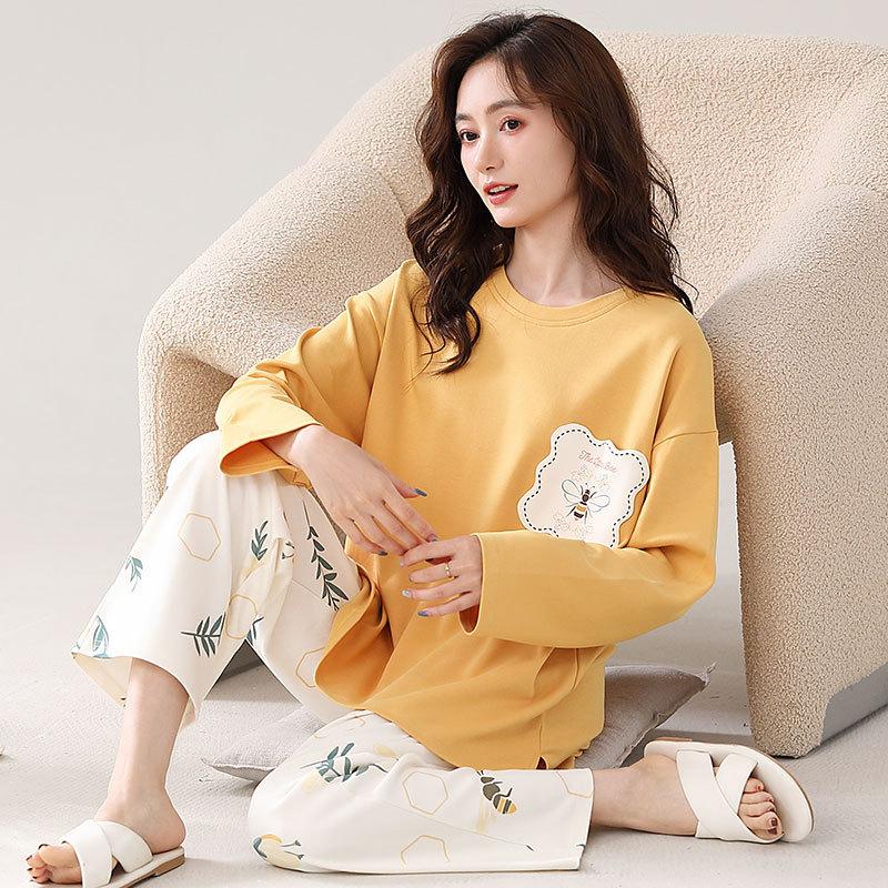 Pajamas Women'S Pure Cotton Long-Sleeved Cute Girl Can Wear Cotton Loungewear Casual Suit