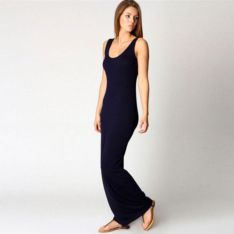Bodycon Sleeveless Women Maxi Dress Oneck Casual Beach Long Tank Sundress