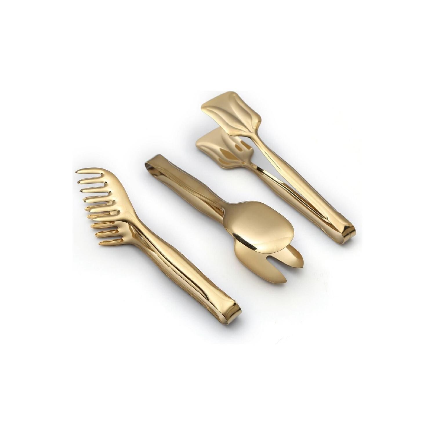 

Set Of 3 Tongs Titanium Plated Gold Stainless Steel Serving Set золотой