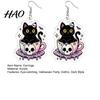 Holiday Party Decorative Earrings 1 Pair Halloween for Women, 2D Acrylic Teacup Black Cat Dark Style Jewelry Dangle Drop Earrings, Gothic Cartoon