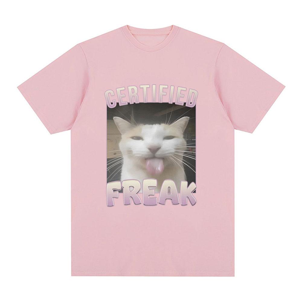 Certified Freak Funny Cat Meme T Shirt Men's Fashion Vintage Short Sleeve T-shirts Casual Cotton Oversized T Shirts Streetwear