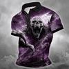 Men Halloween Skeleton 3D Printed Short‑Sleeve Collared Polo Shirt Buttons Casual Athleisure Spring Summer Daily Festival Outfit
