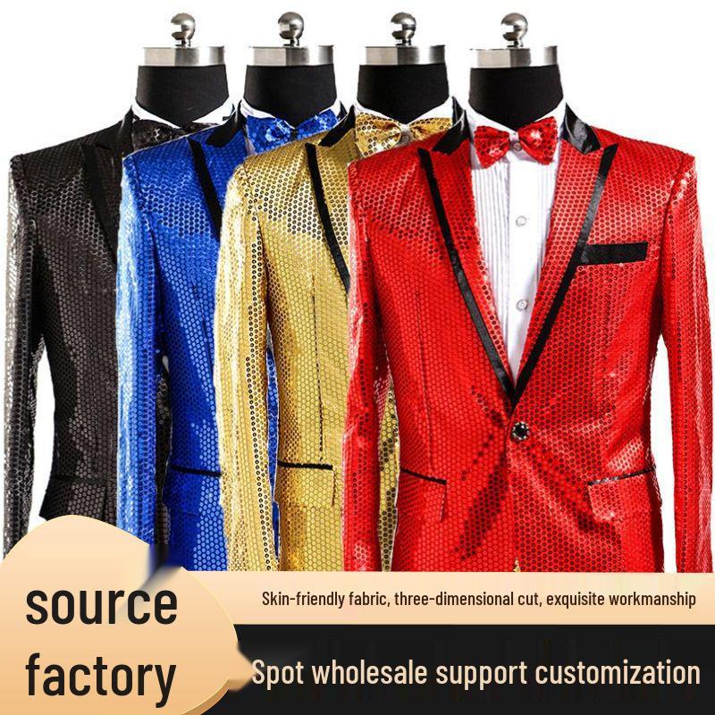 Men's Psy Style Sequin Performance Costume for Emcee, Singer, Choir, or Art Exam