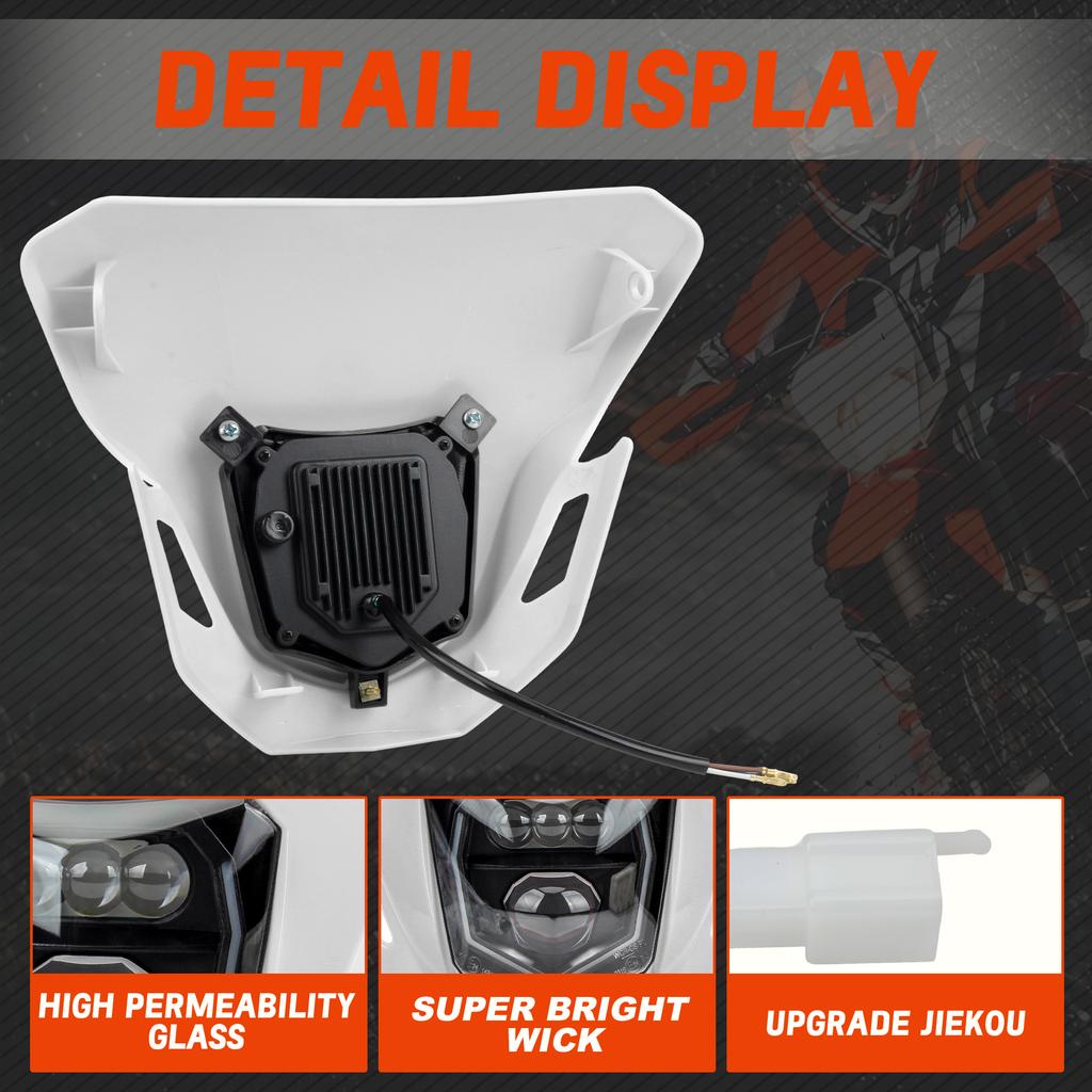 For KTM Enduro Motorcycle LED Headlight High Low Beam Lights Mask 125 150 200 250 300 350 450 500 Dirt Bike Motocross Headlamp