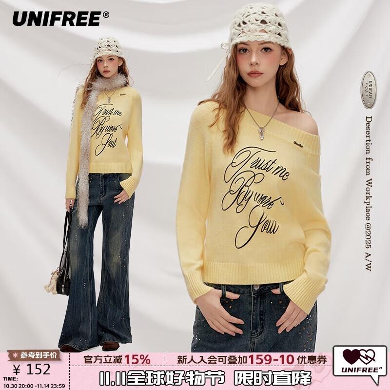 

UNIFREE Women s Off-Shoulder Letter Jacquard Loose Knit Sweater One Size