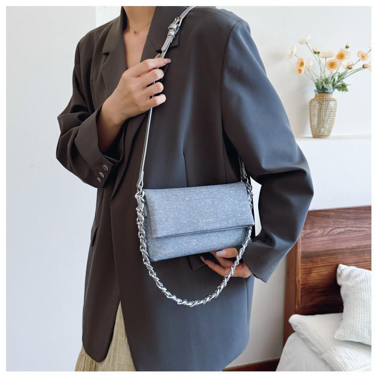 IELGY Fashionable Denim Underarm Bag High-End Chain Shoulder Messenger Bag All-Match Small Square Bag