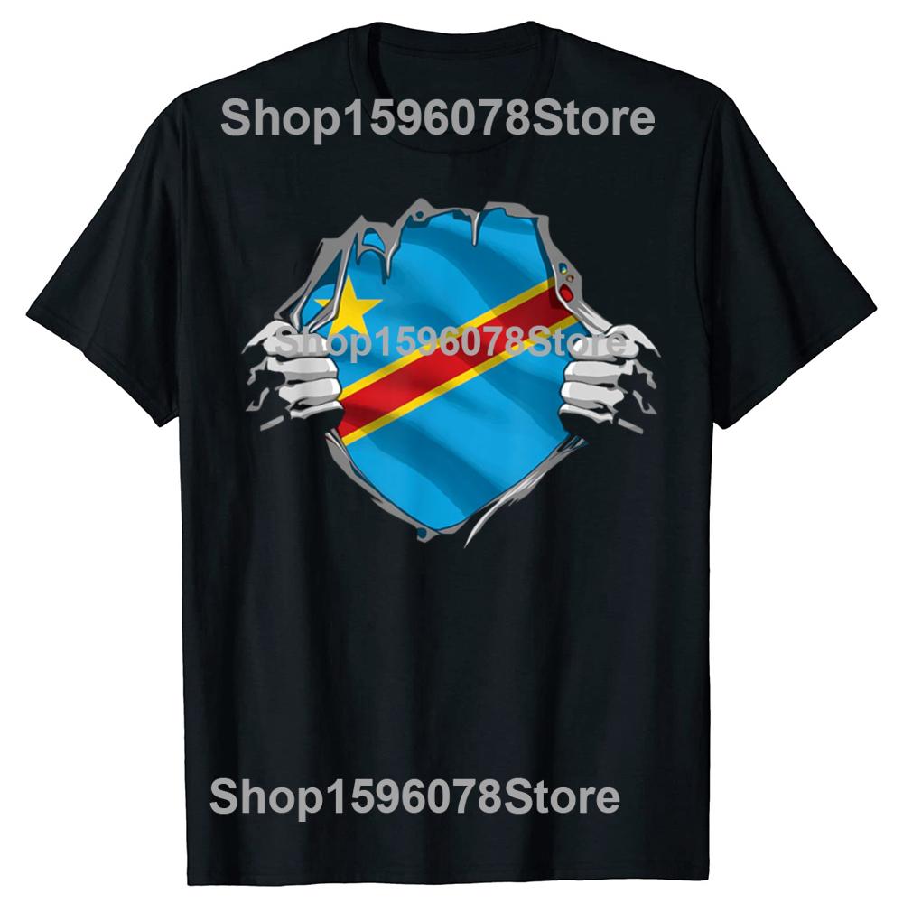 Funny Congo Republic Flag 100% Congolese Battery Power T-shirts Men Casual Tshirt 100% Cotton Loose Oversized T Shirt Summer