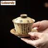 133ml Handbemalter Lanting-Vorwort Feuersteinrot Gaiwan Retro Teekanne Teeschale Mit Deckel Set Teezubereitung Abdeckschale Zubehör