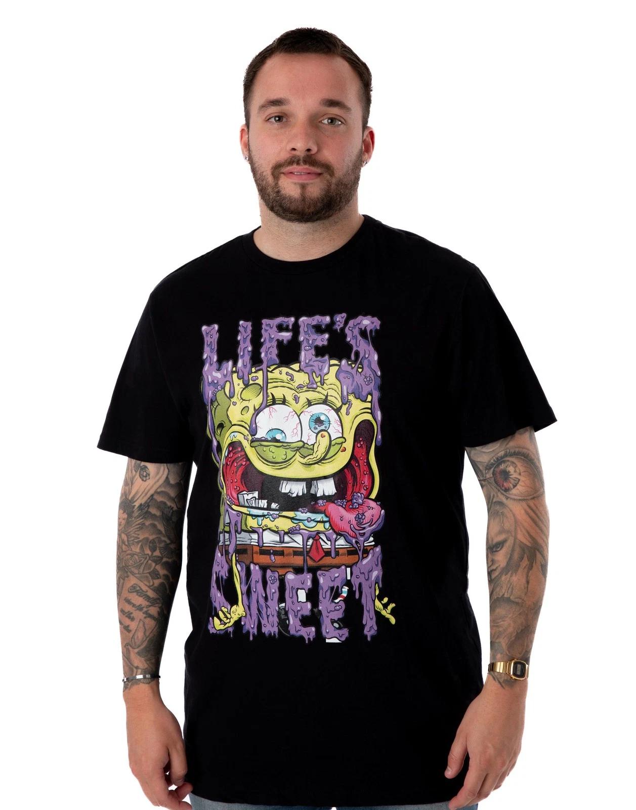 SpongeBob SquarePants Black Life s Sweet Short Sleeved 100% Cotton T-shirt Mens Tees Top Mens S