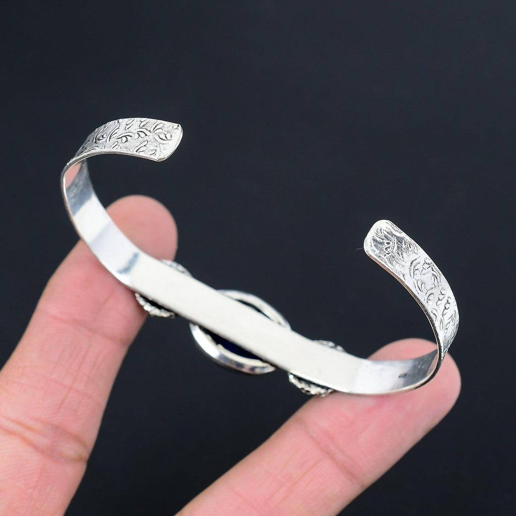 Halloween Deal September Natural Lapis Lazuli Bangle Jewelry 925 Sterling Silver