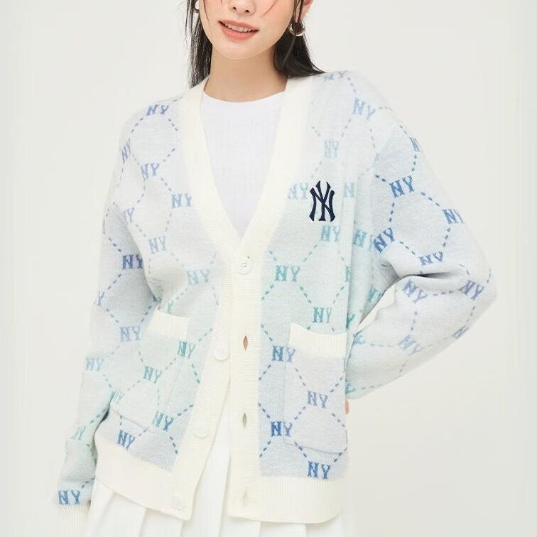 New MLB New York Yankees Gradation Dia Monogram Knitwear Unisex Cream 3AKCM0244-50CRS