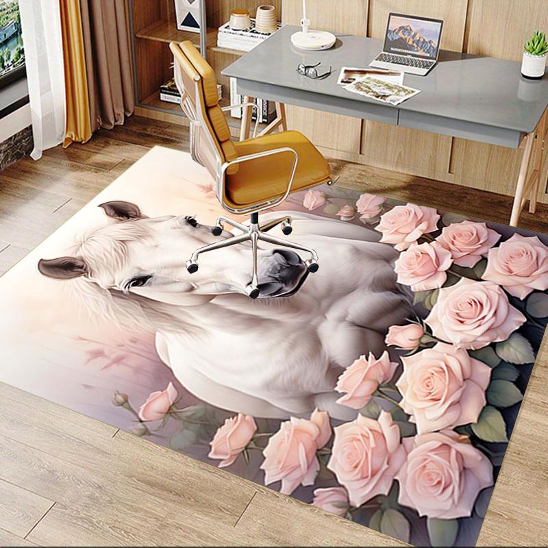 1 Stück Pferd Blumen Extra Groß Rutschfester Boden Teppich, Büro, Familie, Studio Großer Flächenteppich Innen Teppiche, Auffälliges Statement Stück