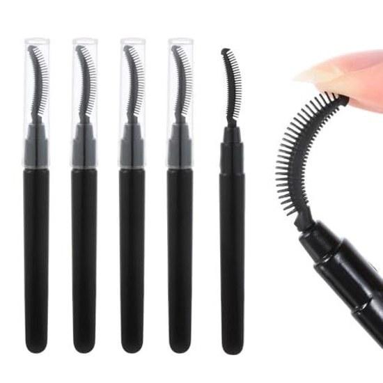 5-piece Silicone Lash Brush Eyelashes Eyelash Separator Mascara Applicator Non-clumping Dust Cover Easy-to-use Makeup Tool (Black-1)