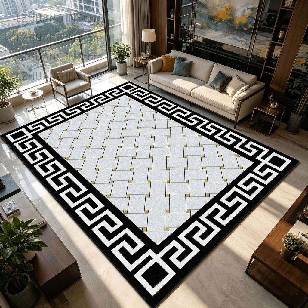 Black White New Chinese Style Living Room Carpet Home Decoration Luxury Non-slip Soft Rug Easy Clean Short Velvet Big Floor Mats