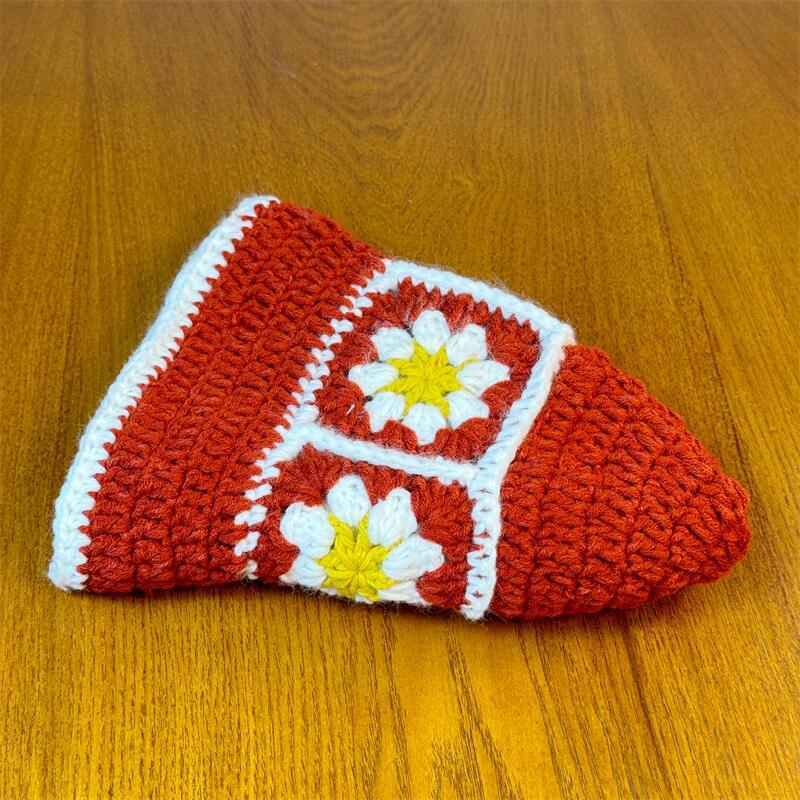 Haken Blume Kontrastfarbe Fischerhut Damen Herbst und Winter Warme Wollmütze Retro Lochstrickmütze Kinder