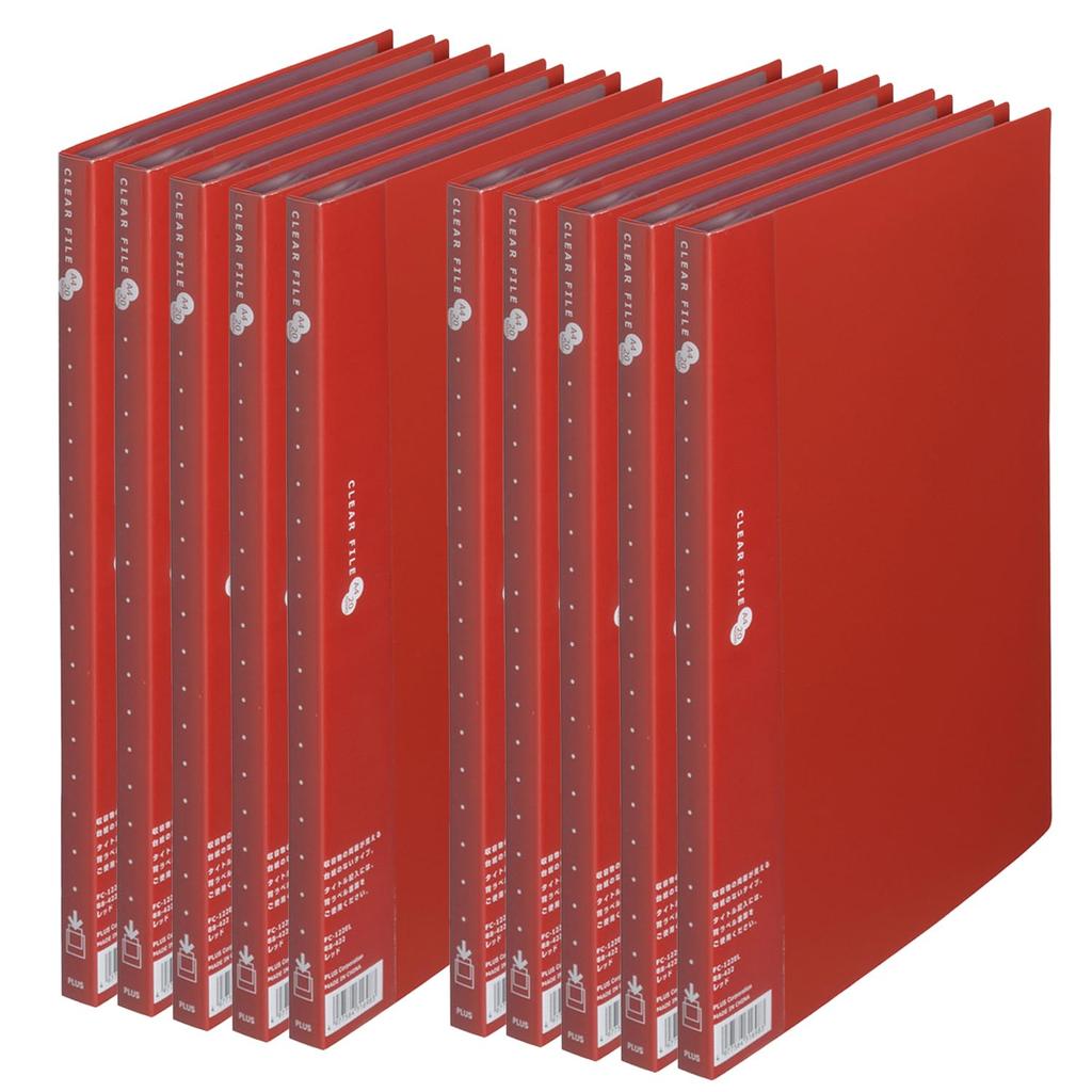 Plus File Clear File Super Economy A4 Vertical 20 Pockets Red 10-Pack FC-122EL 88-422×10