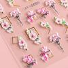 5D Nail Stickers Flowers Heart Shape Decor Acrylic Embossed Slippers Gold Frame Nail Decals Cherry Blossom Manicure