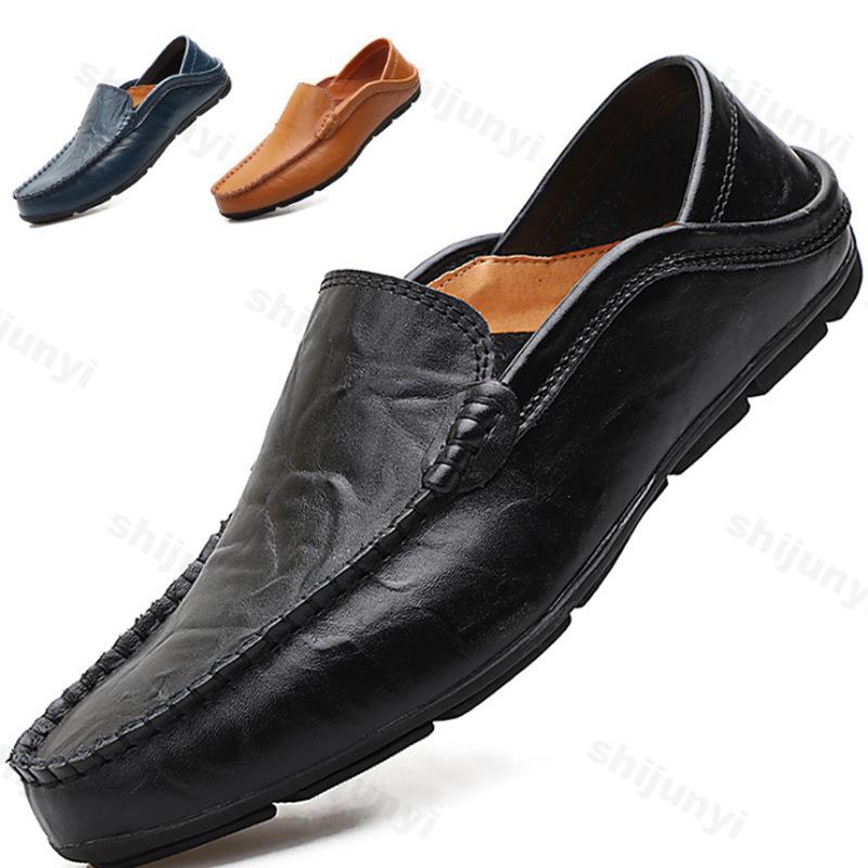 Fashion Autumn Summer Men's Casual Leather Shoes 2025 Soft Leather Business Flat Shoes Comfortable Slip-On Men's Loafers Wedding Party