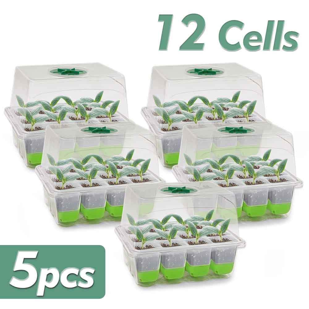 12-cell Seedling Starter Tray with Transparent Cover Adjustable Humidity Germination Box Indoor Garden Greenhouse Growth Potting