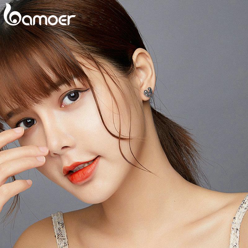 Bamoer Tree of Life Jewelry 925 Sterling Silver Stud Earrings for Women Oxidized Silver Wedding Statement Jewelry