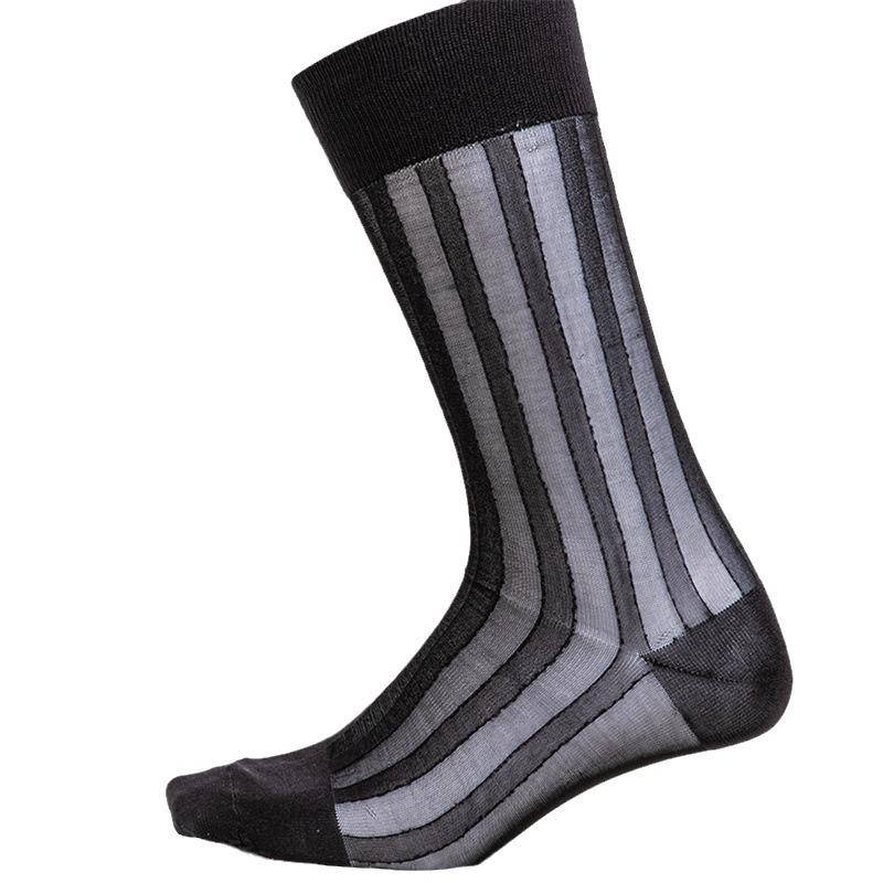 Men's Mid-Calf Wide Stripe Silk Nylon Suit Stockings for Business Formal Wear