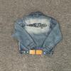 Neue trendige Unisex-Denimjacke mit gesticktem Broken Planet