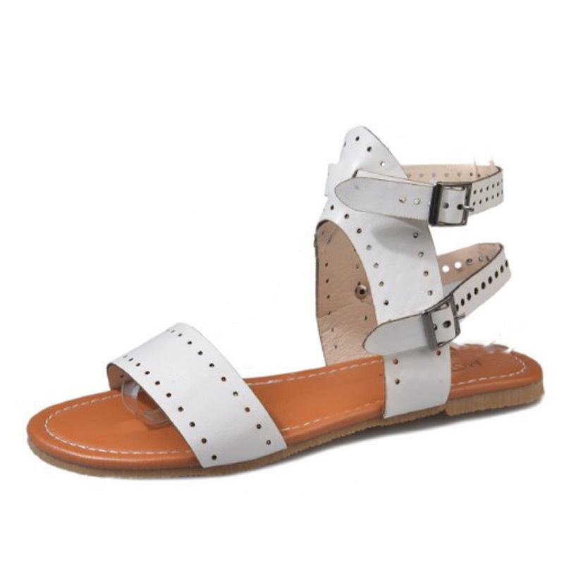 

Женские мягкие кожаные гладиаторские сандалии, повседневные летние римские туфли с клипсой на носке, женские сандалии на плоской подошве, большой размер 42, пляжная обувь для женщин jm8 4 белый