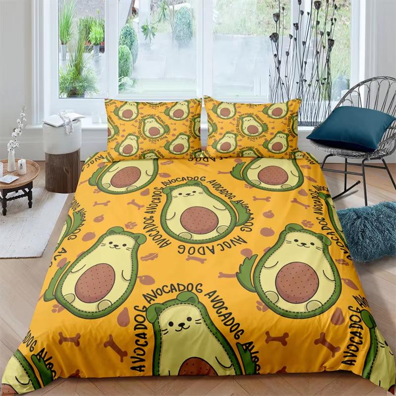 Green Avocado Duvet Cover Twin Queen For Boys Girls Teen Kawaii Tropical Fruit Bedding Set Botanical Cartoon Comforter Cover