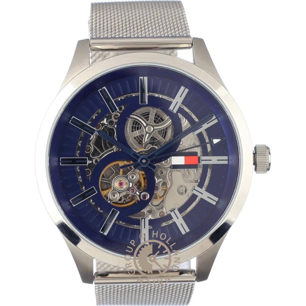 

Tommy Hilfiger Spencer Blue Dial Silver Metal Mesh Bracelet Men s Mechanical Automatic Watch 1791643 синий