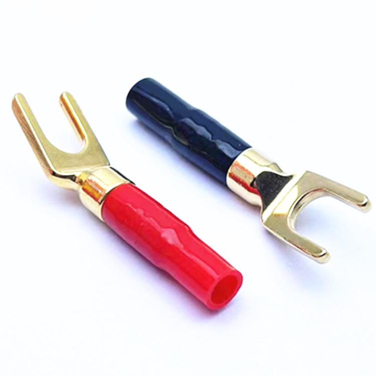 Gold-Plated Y/U Type Speaker Audio Cable Plug with Soft Rubber and Copper Body