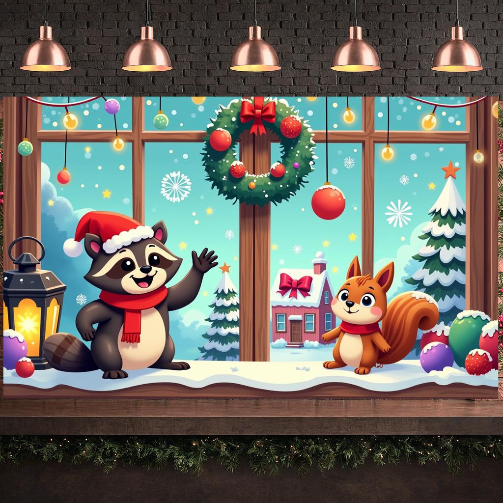 Winter Banner Snowflakes Yuletide Backdrop Christmas Banner Animal Themed Xmas Display For Christmas Party Xmas Event Family
