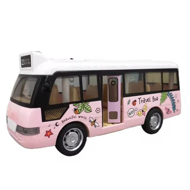 Kids Sound Light Tour School Bus Model Boy Girl Toy Die Cast Metal Little Cars Cars City Bus Friction Powered Play Toys Gift